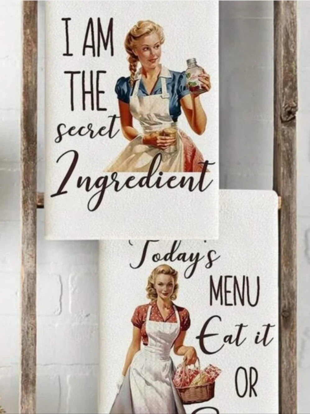 2pc-Vintage Homemaker Kitchen Tea Towels -  Retro Print 🤍
